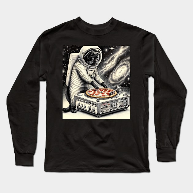 Dj Pizza Cat in Space Long Sleeve T-Shirt by VisionDesigner